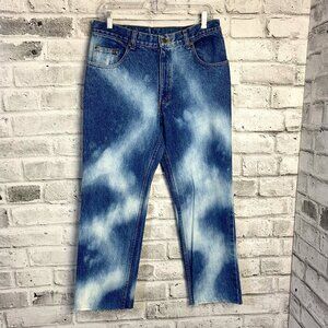 Vintage 90s Bleached Blue Denim High Rise Raw Hem Ankle Straight Leg Jeans